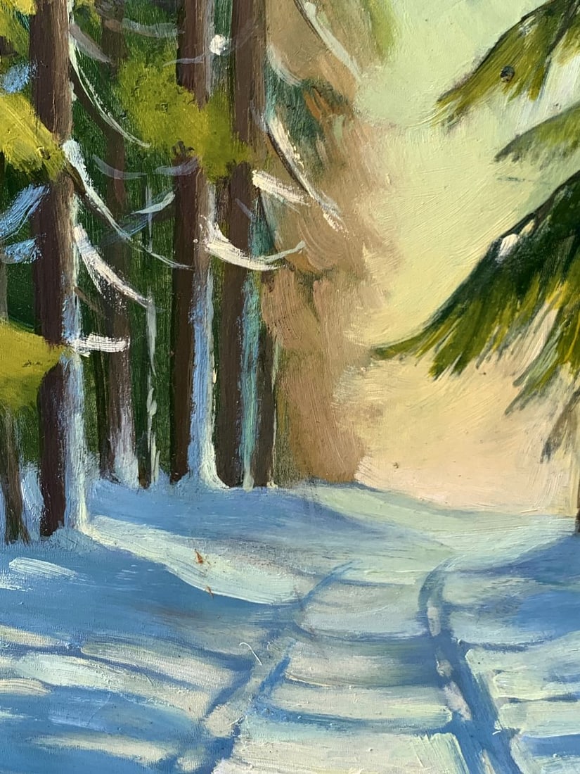 Oil painting Snowy road in the forest Mykhailo Burdylo - 9