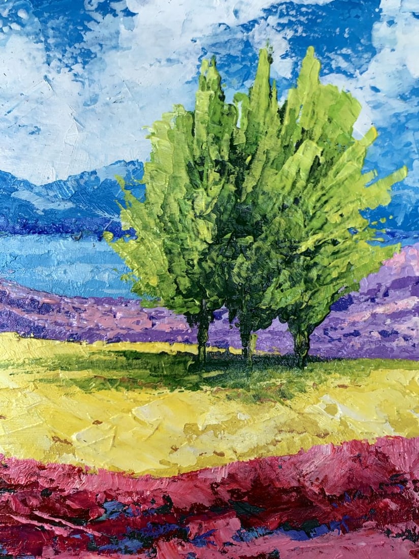 Oil painting Mountain lake and three trees V. Zadorozhnya - 6