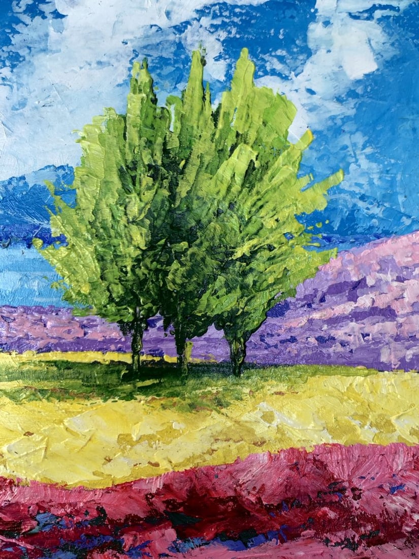 Oil painting Mountain lake and three trees V. Zadorozhnya - 7