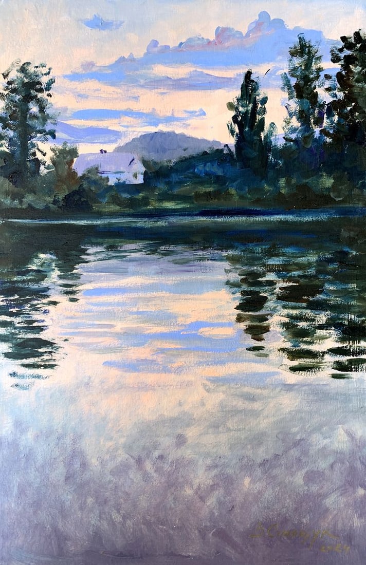 Oil painting A unique place in nature Valentina Simashchuk: Title: Oil painting A unique place in nature Valentina Simashchuk Description: NoAAA3573The painting titled "A Unique Place in Nature", created with oil on cardboard, captures a moment of stillness an