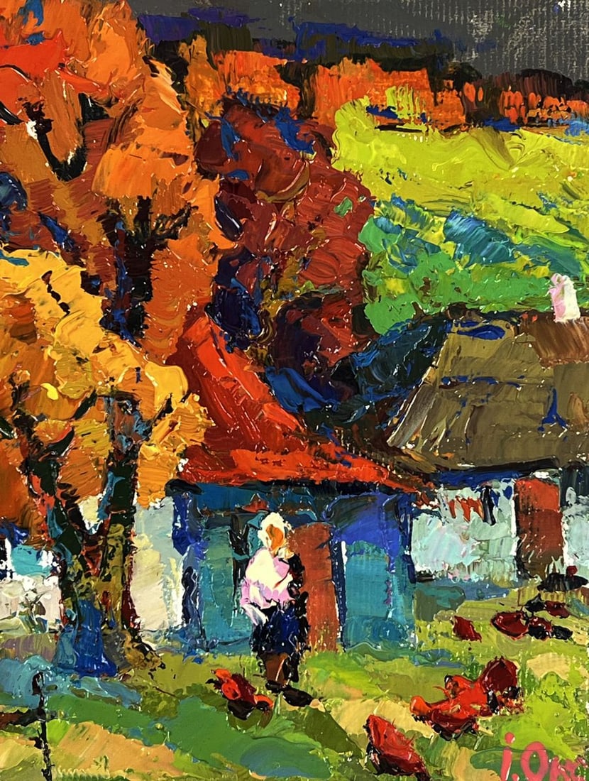 Oil painting Crimson autumn in the village Oksana Ivanyuk - 10