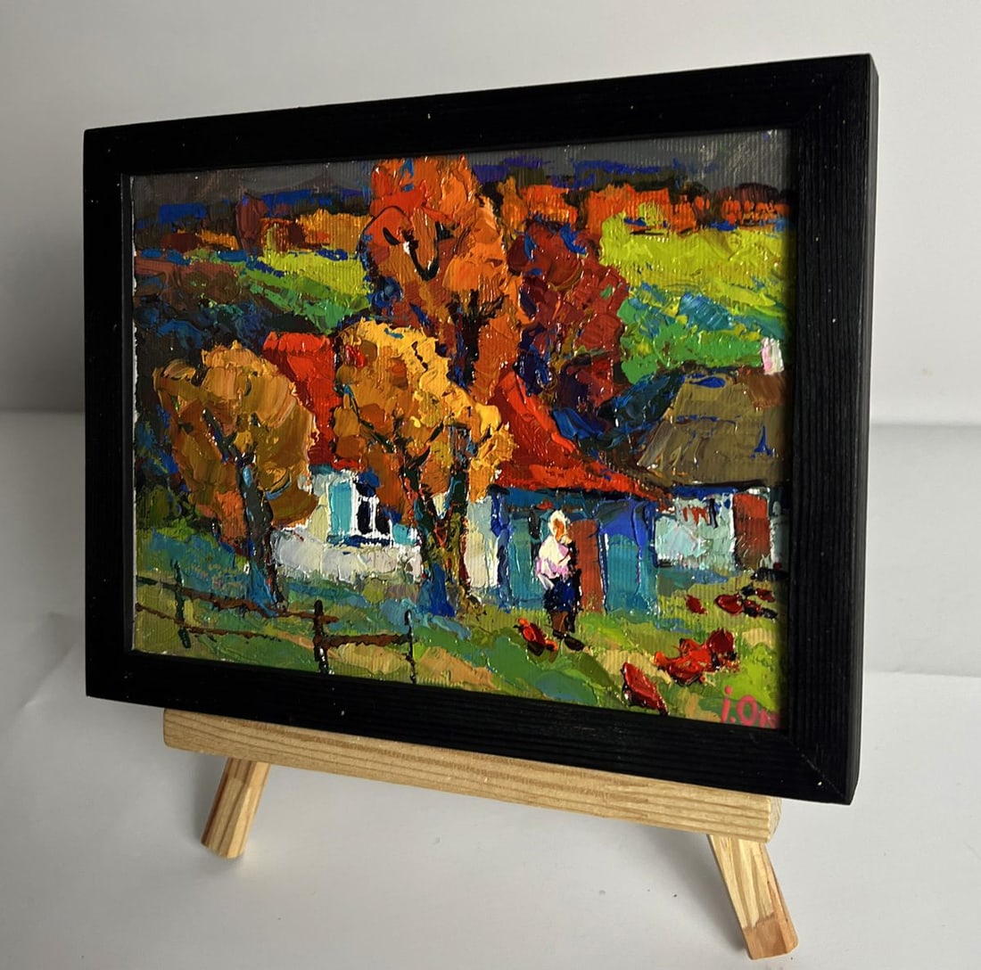 Oil painting Crimson autumn in the village Oksana Ivanyuk - 2