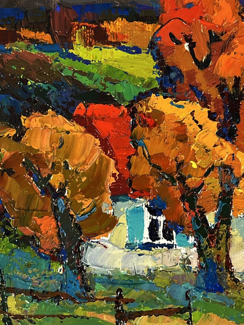 Oil painting Crimson autumn in the village Oksana Ivanyuk - 4