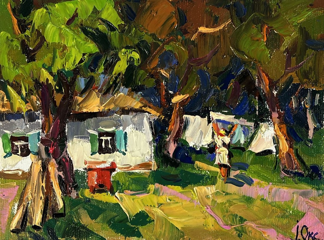 Oil painting Cleaning the village yard Oksana Ivanyuk - 3