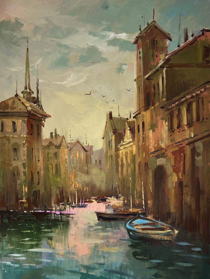 Oil painting The Venetian boat bay in the city Yuriy Suprunchuk - 3