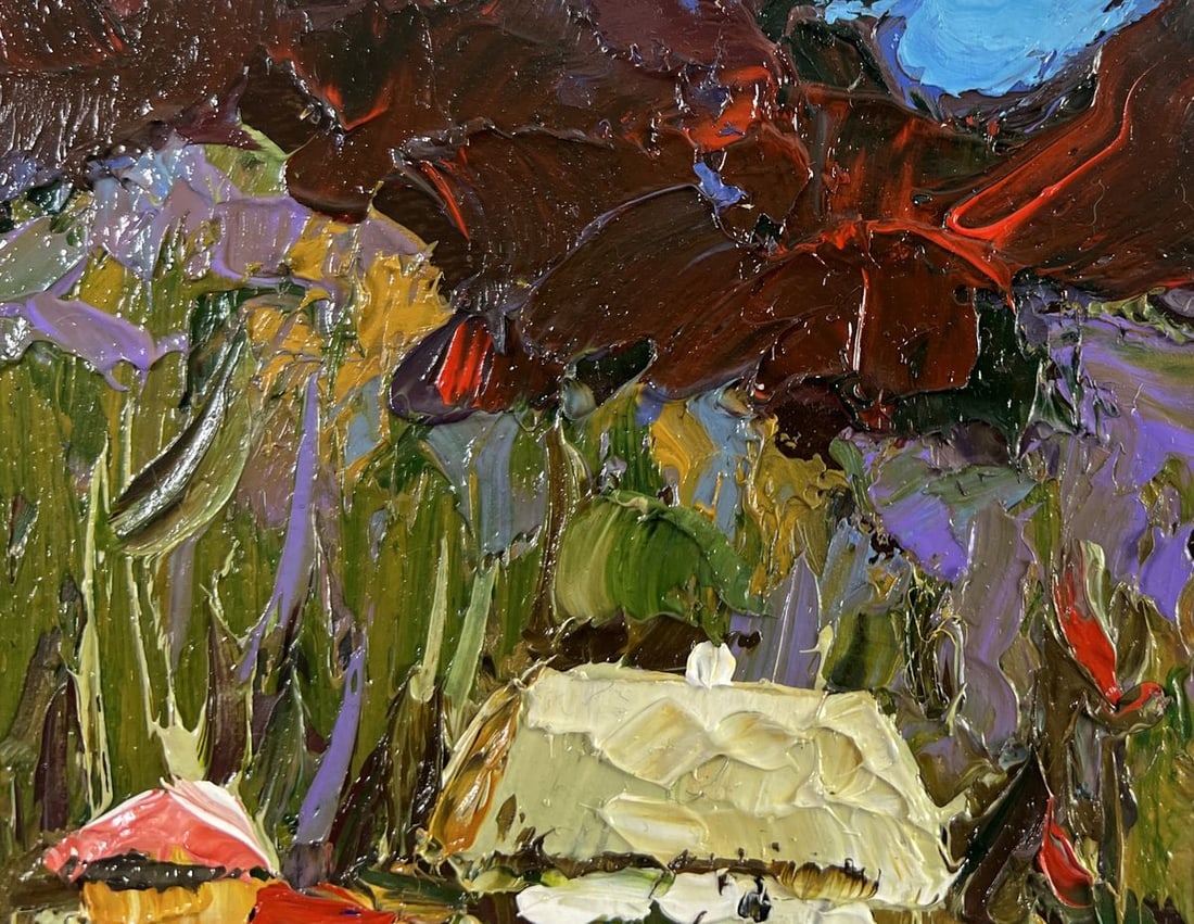 Oil painting Neighbors in the summer garden Alex Kalenyuk - 4