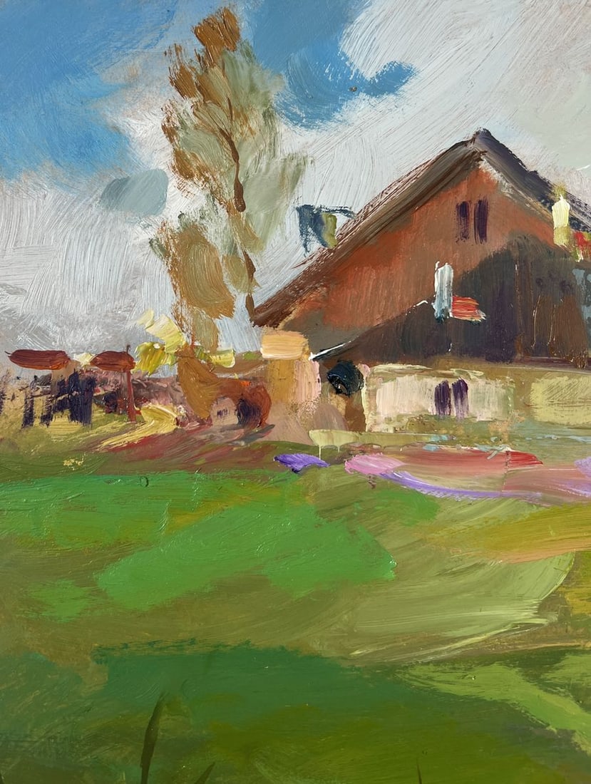 Oil painting Village boat ferry Yuriy Suprunchuk - 6