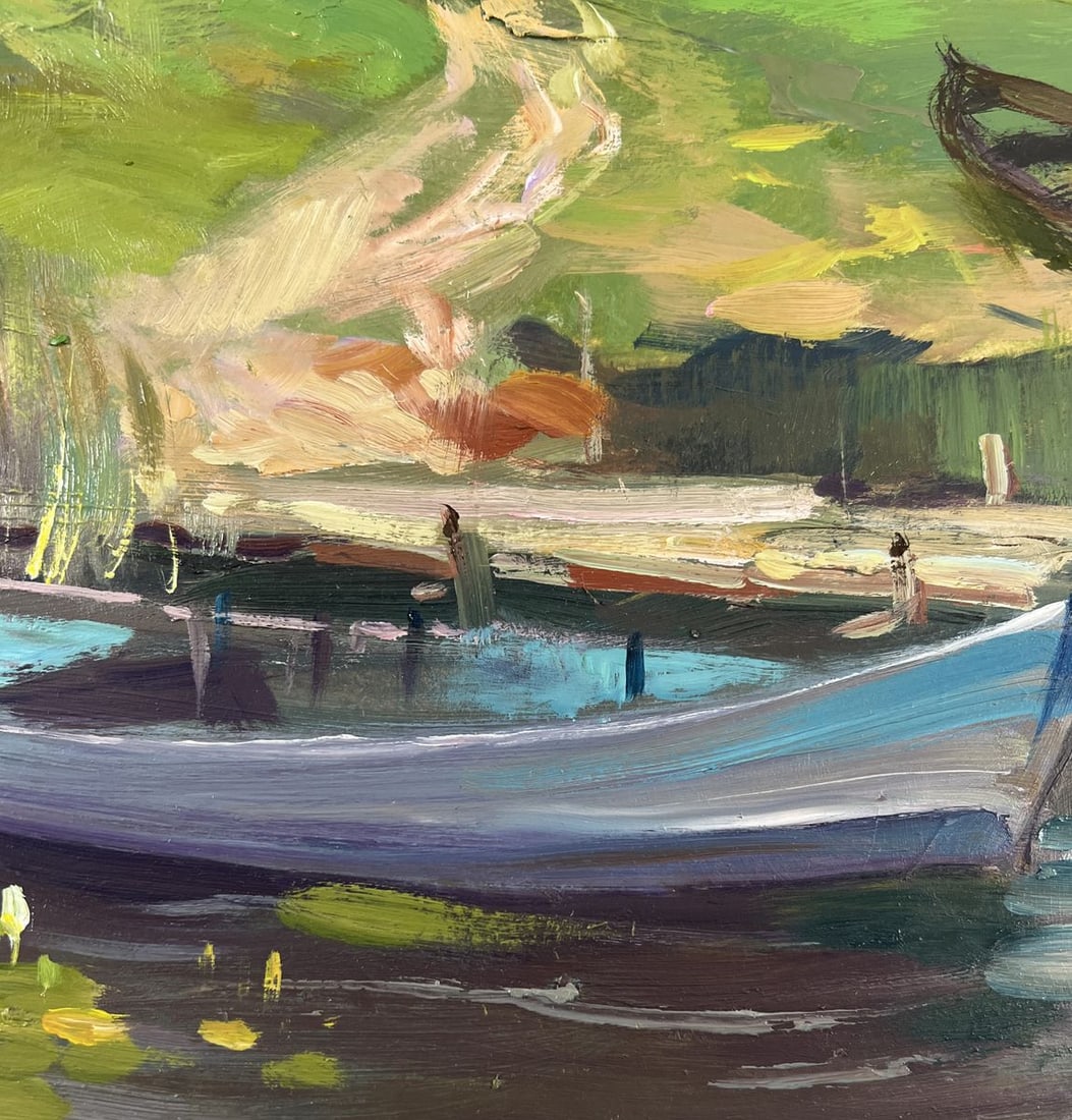 Oil painting Village boat ferry Yuriy Suprunchuk - 8