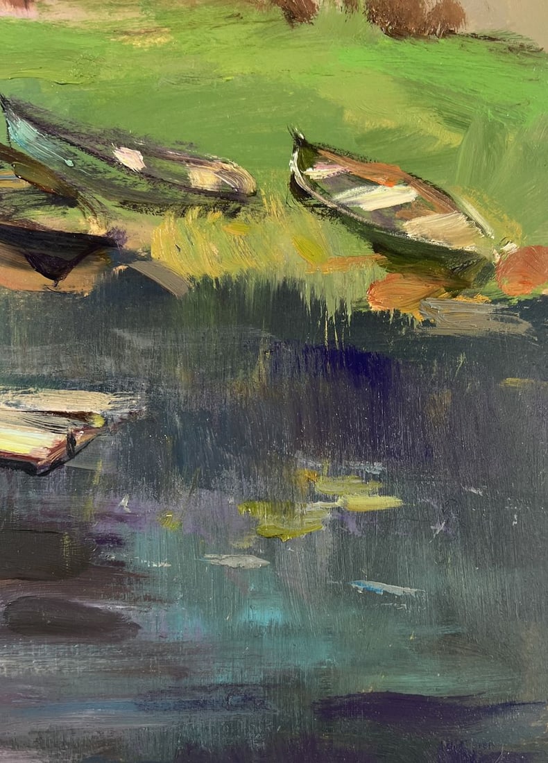 Oil painting Village boat ferry Yuriy Suprunchuk - 9