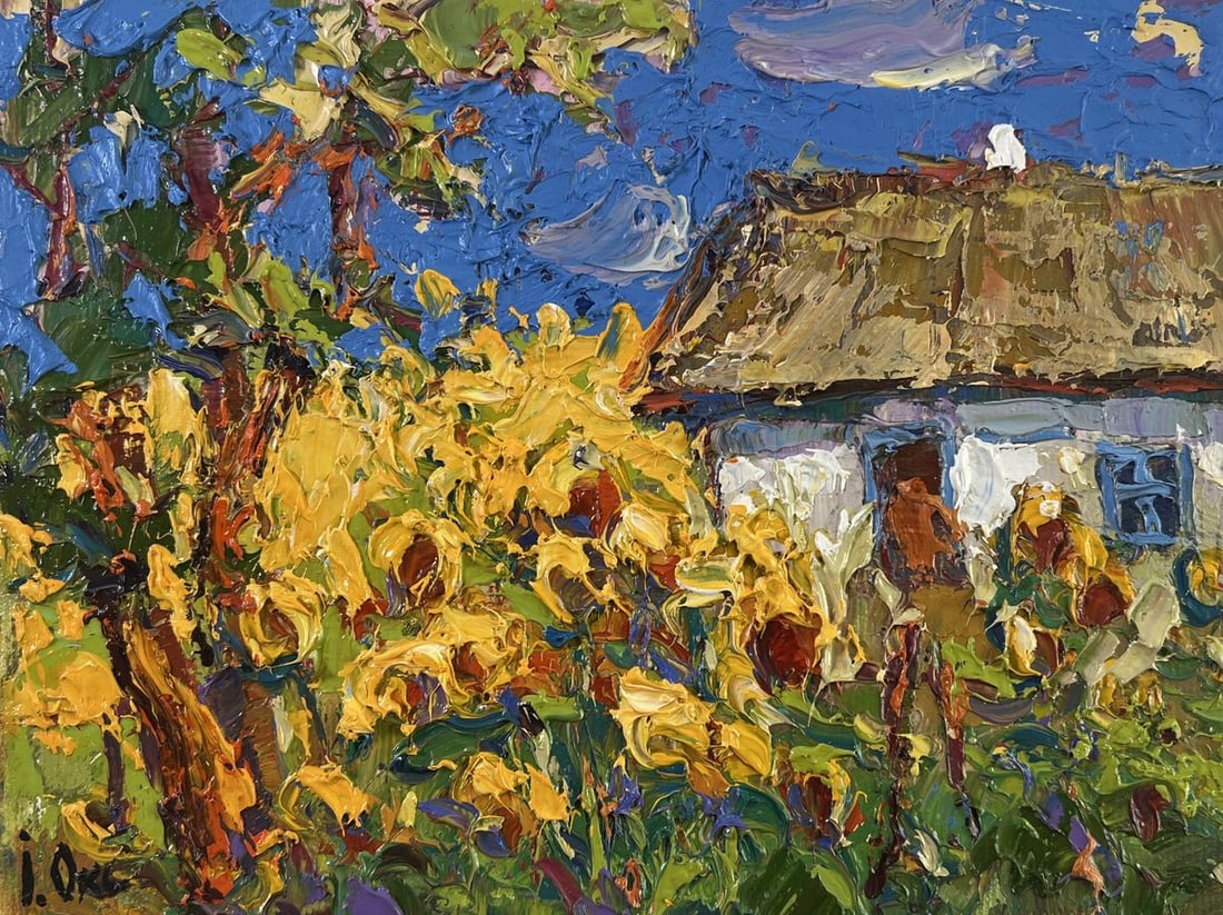 Oil painting House and Sunflowers Oksana Kalenyuk - 3