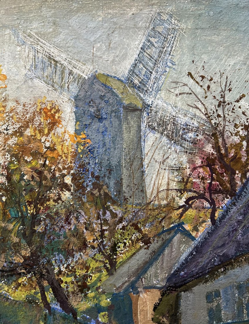 Tempera painting Windmill in the city V. Mishurovsky - 5