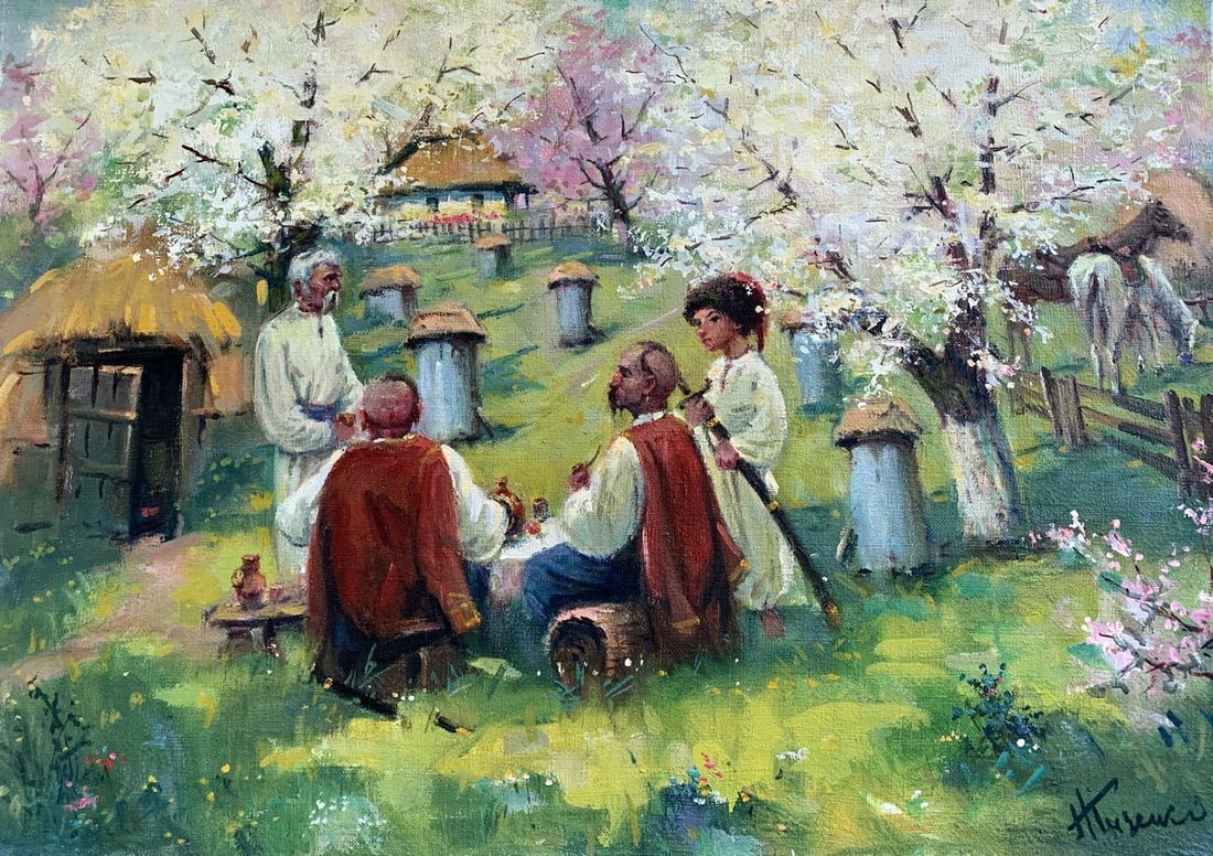 Oil painting Meeting of the Cossacks Nestor Mitrofanovich Kizenko: Title: Oil painting Meeting of the Cossacks Nestor Mitrofanovich Kizenko Description: No1577 *** ABOUT THIS PAINTING *** * TITLE: "Meeting of the Cossacks" * ARTISTS: Nestor Mitrofanovich Kizenko 