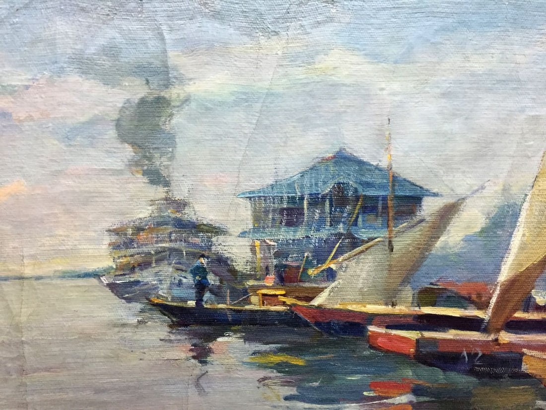 Oil painting Boat port - 2