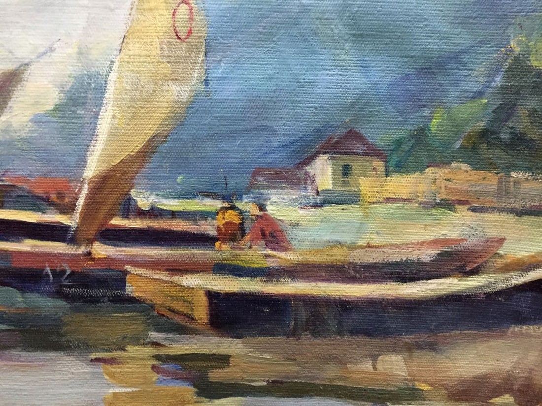 Oil painting Boat port - 4