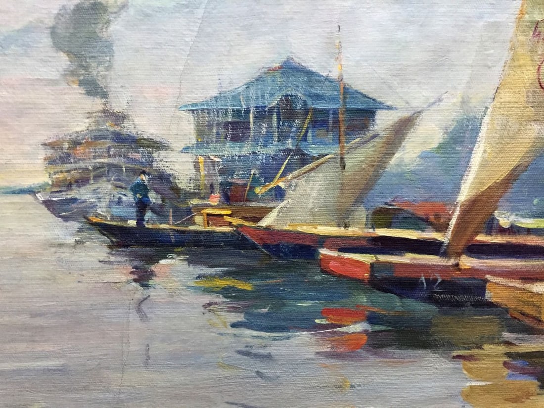 Oil painting Boat port - 8