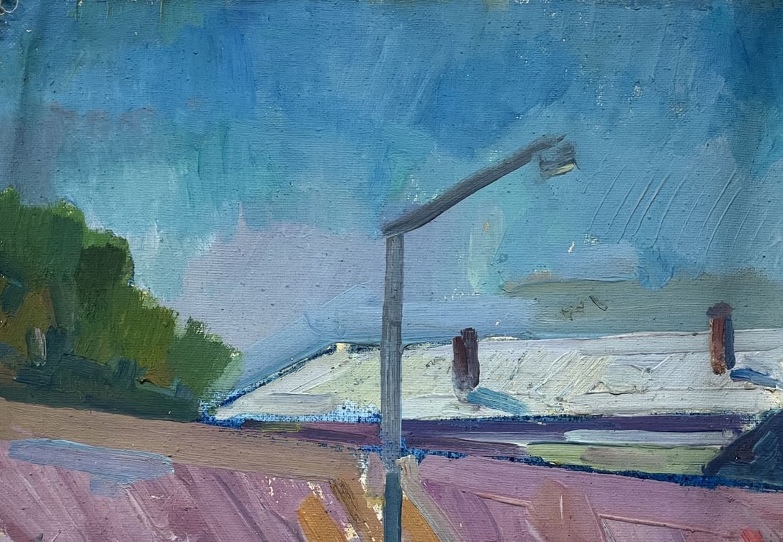 Oil painting bus stop Peter Tovpev - 2