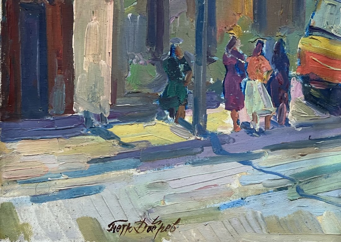 Oil painting bus stop Peter Tovpev - 8