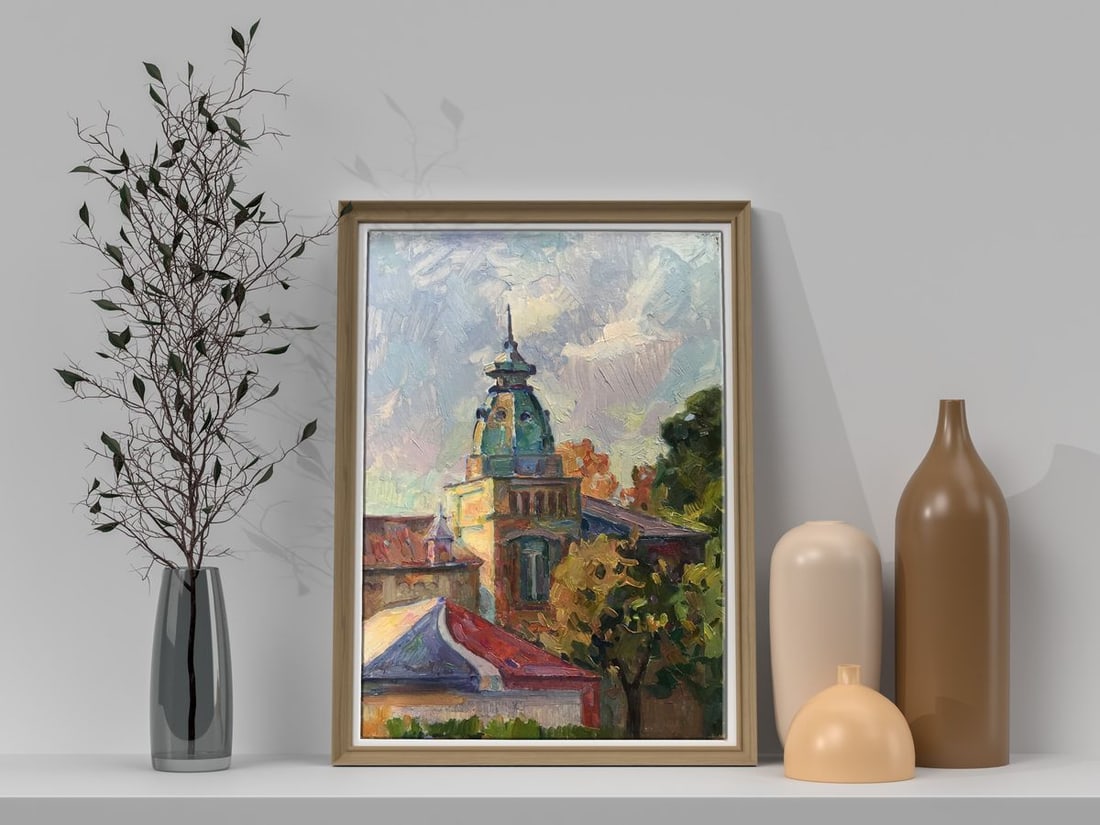 Oil painting City church Peter Tovpev - 2