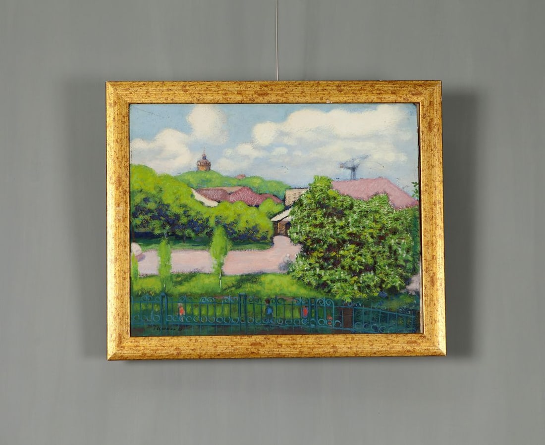 Oil Painting Summer Landscape in the Village: Title: Oil Painting Summer Landscape in the Village Description: NoE 442 *** ABOUT THIS PAINTING *** * TITLE: "Summer landscape in the village" * SIZE: 40x50 cm/'15,74x-19.68 inches' * MEDIUM: