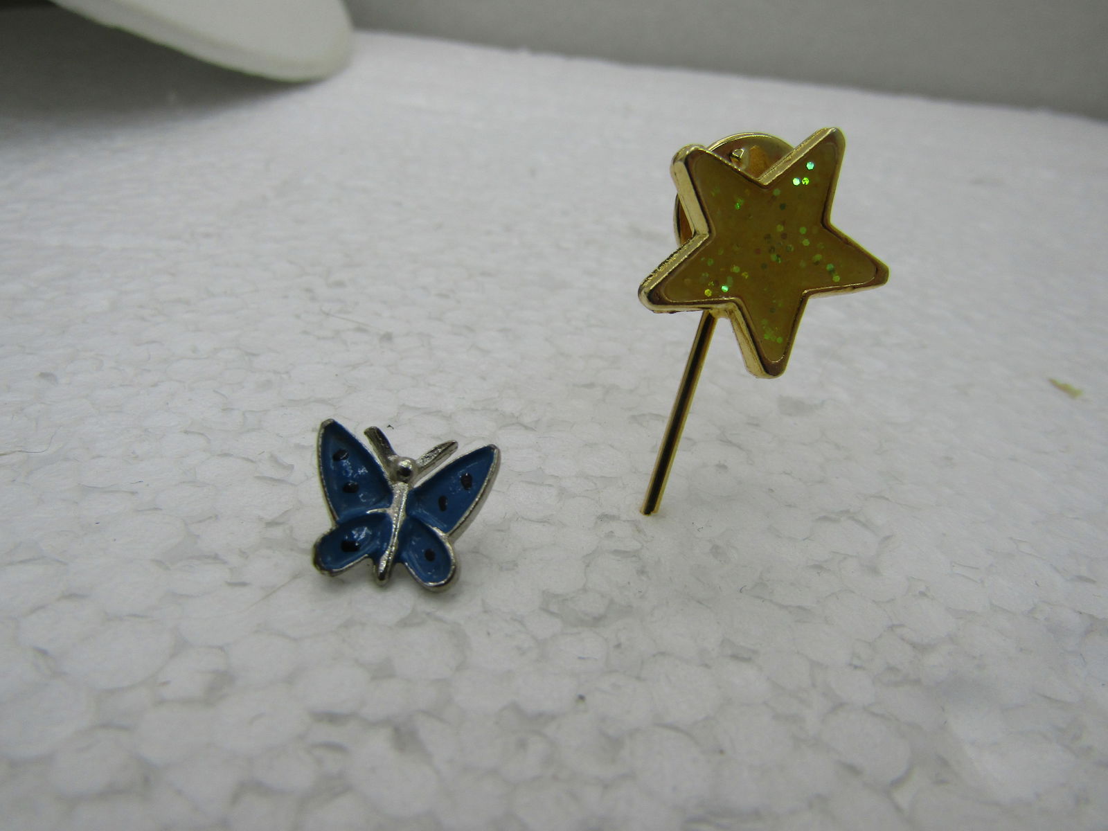 Vintage Enameled Butterfly & Star Tack Pin Lot, 2 Pins, Blue/Yellow - 2