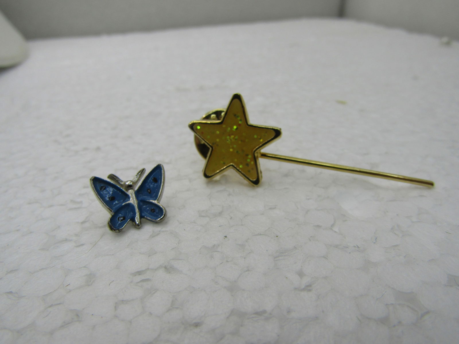 Vintage Enameled Butterfly & Star Tack Pin Lot, 2 Pins, Blue/Yellow - 4