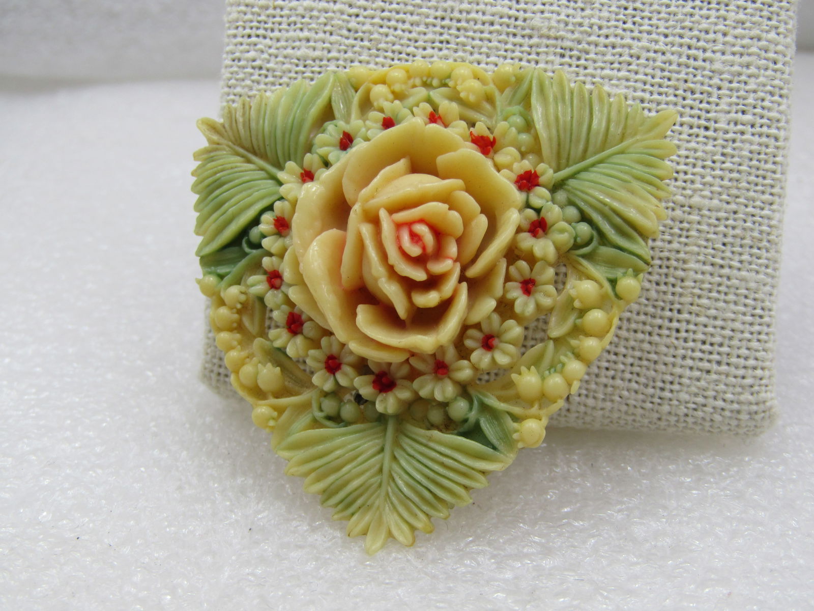 Vintage Japan Celluloid Rose Brooch, Triangular, 1930's, C-Clasp - 2