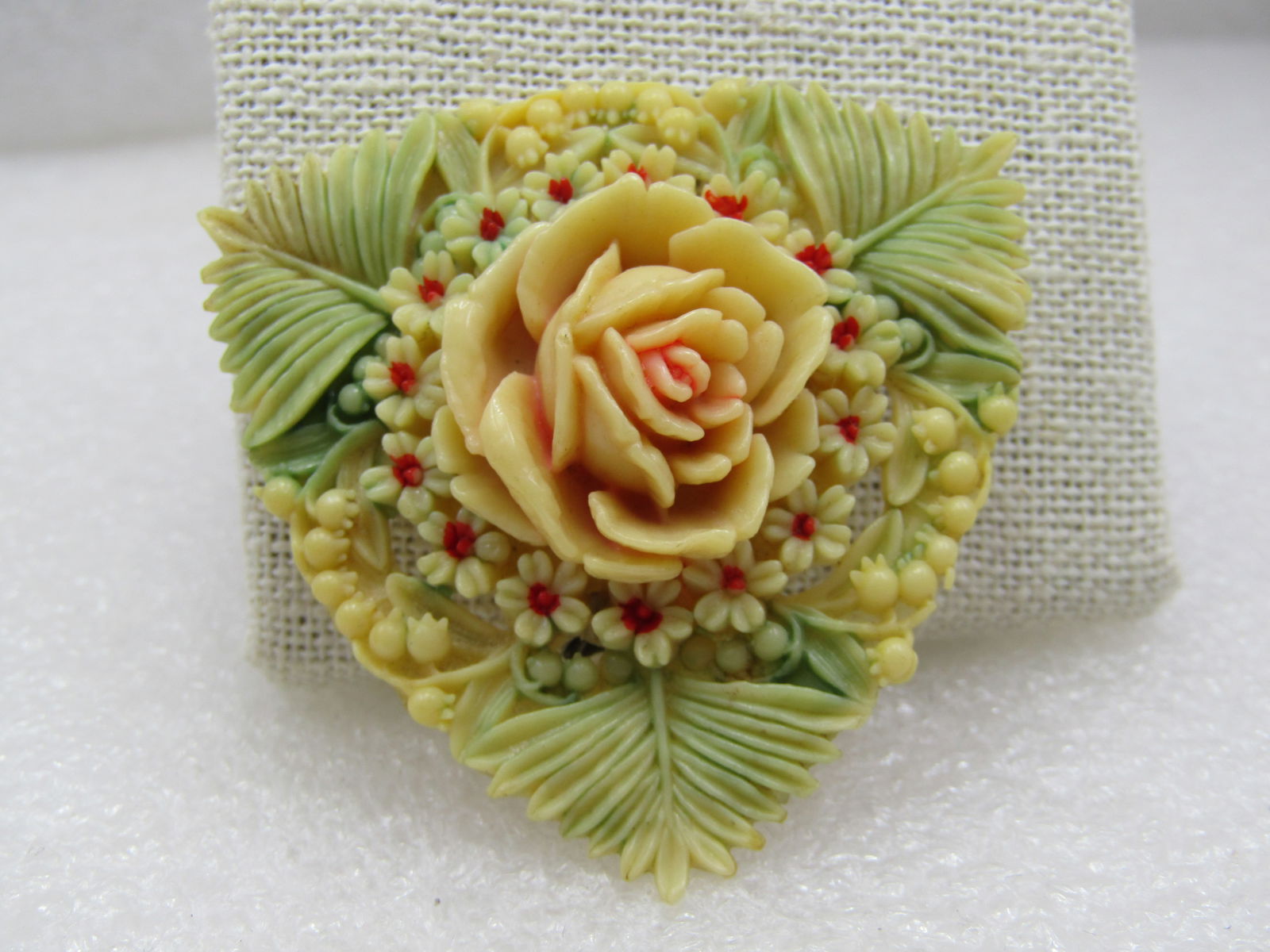 Vintage Japan Celluloid Rose Brooch, Triangular, 1930's, C-Clasp - 3