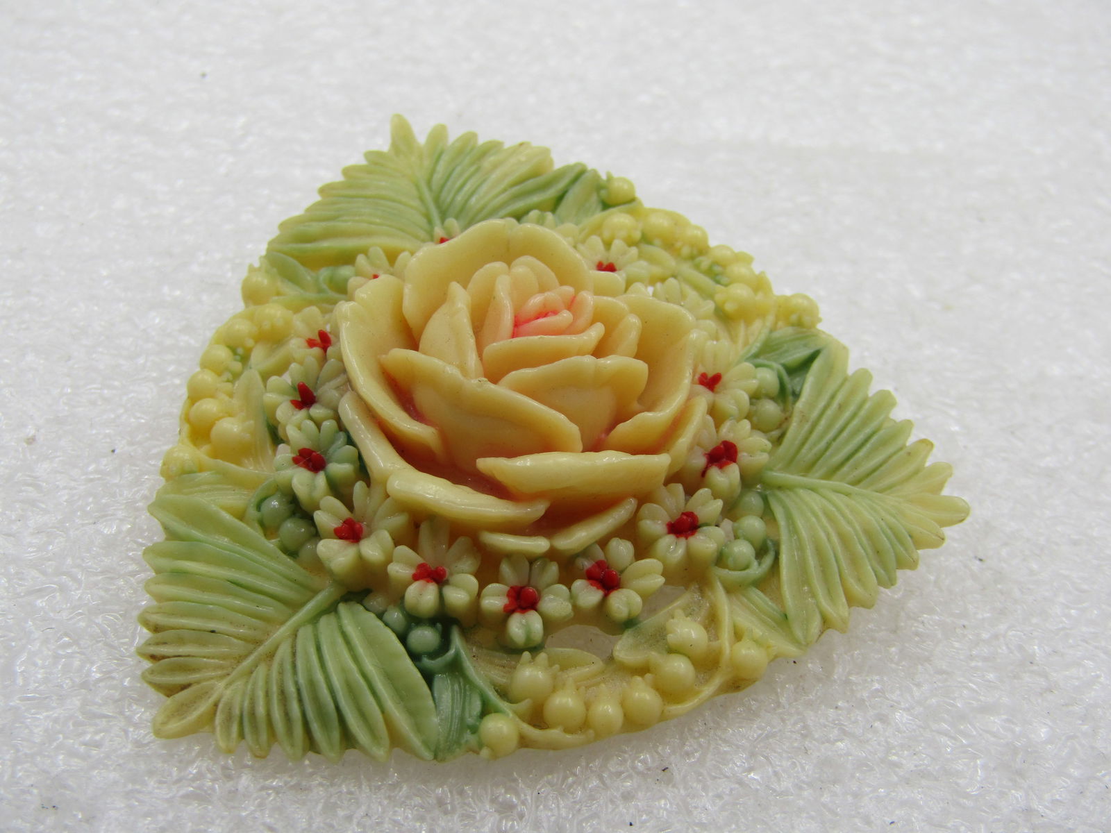 Vintage Japan Celluloid Rose Brooch, Triangular, 1930's, C-Clasp - 4