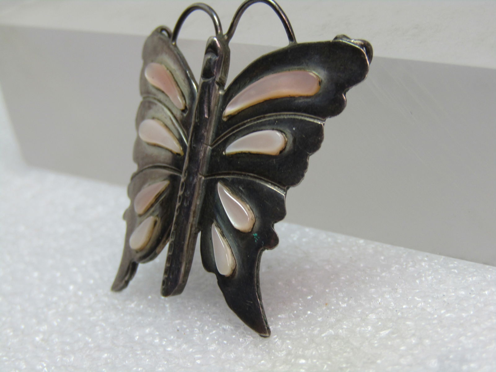 Vintage Sterling Pink MOP Butterfly Pendant, Brooch, signed RT, 1970's-1980's - 2