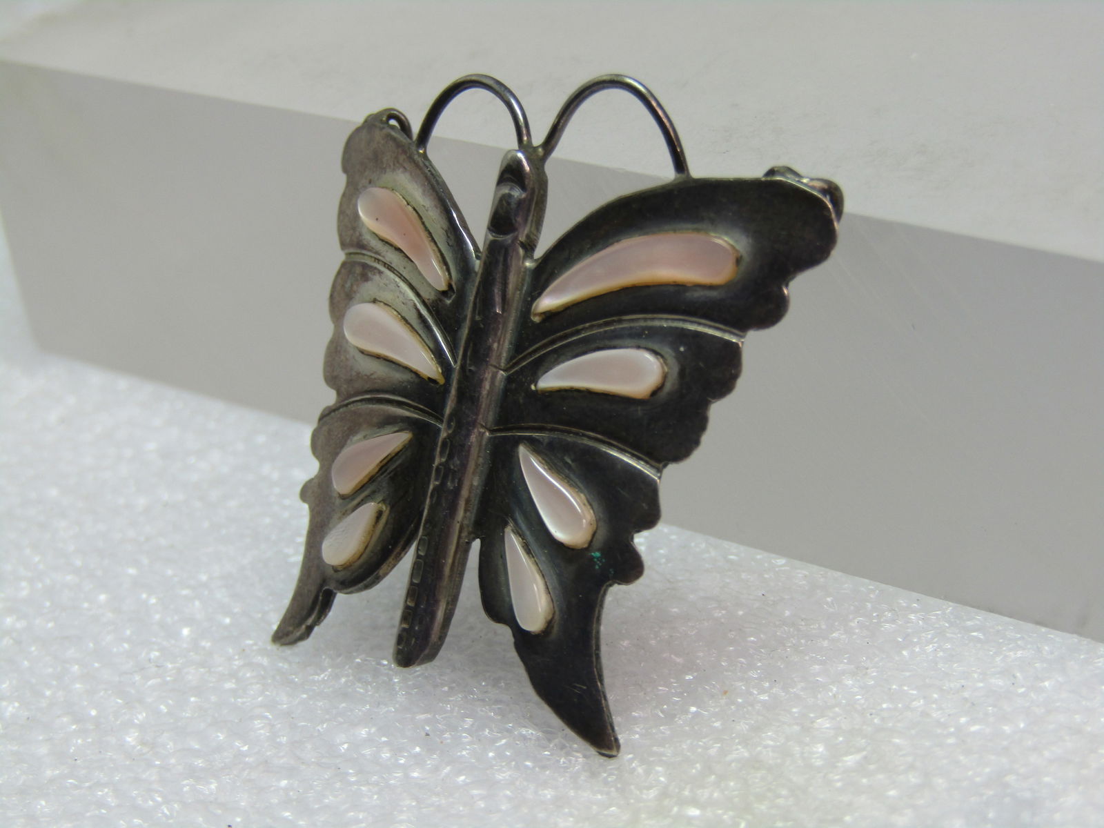 Vintage Sterling Pink MOP Butterfly Pendant, Brooch, signed RT, 1970's-1980's - 3