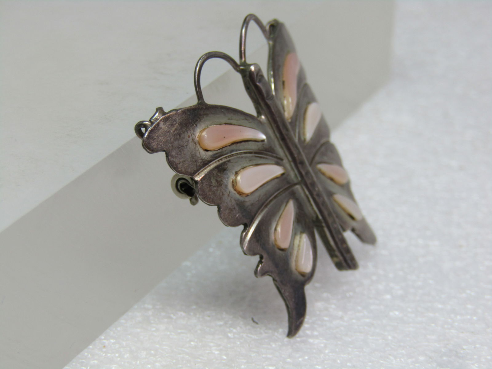 Vintage Sterling Pink MOP Butterfly Pendant, Brooch, signed RT, 1970's-1980's - 4