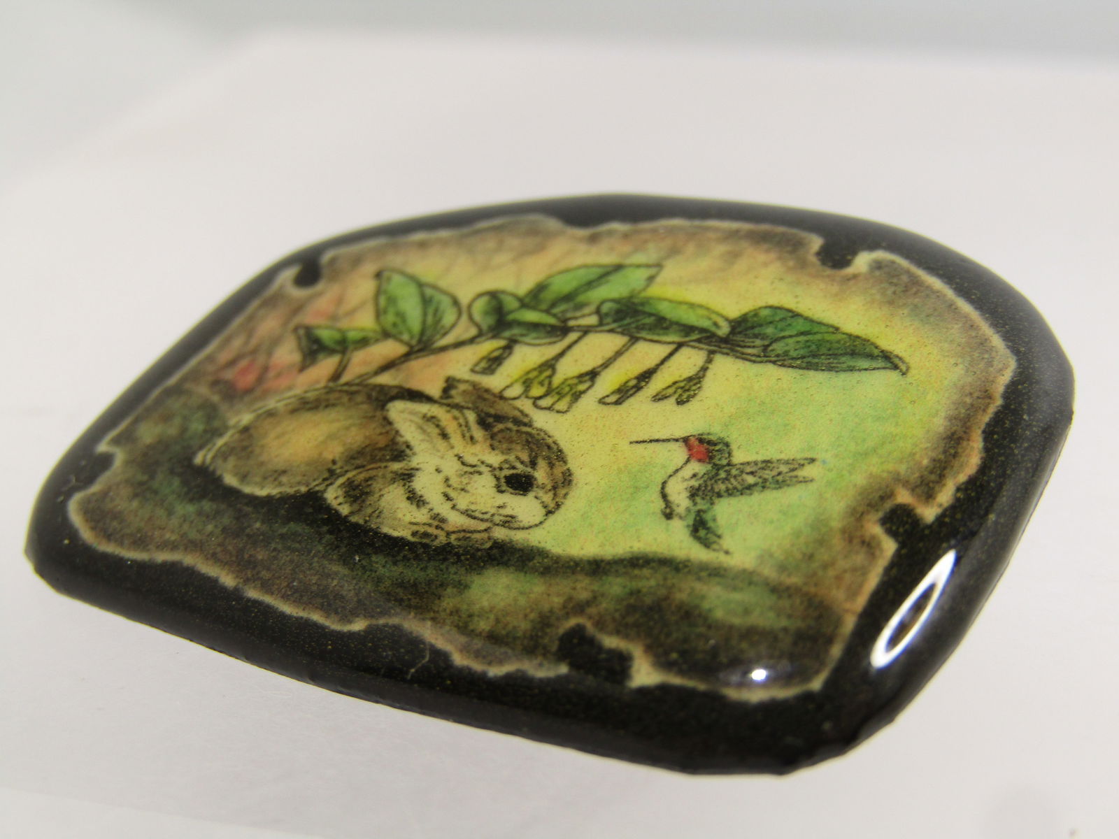 Vintage Bunny & Hummingbird Brooch, Under Branch 1980's-1990's - 5