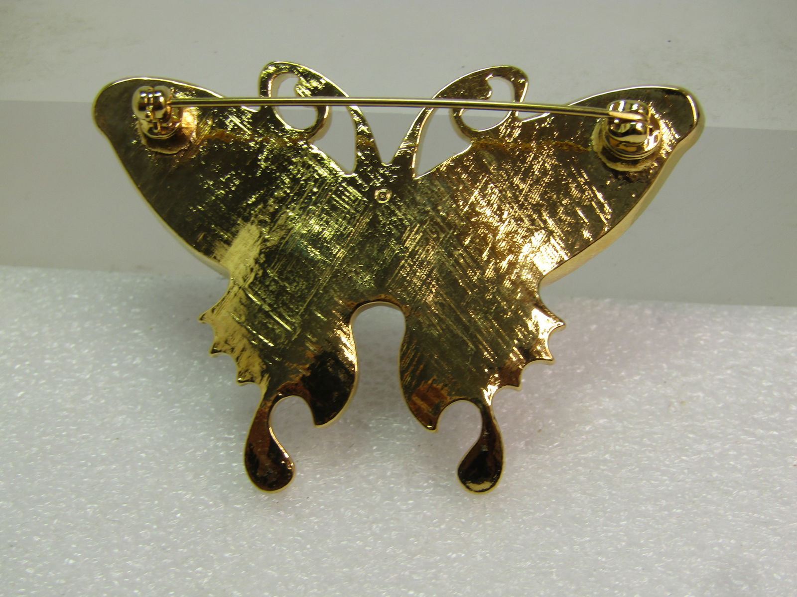 Vintage Enameled Faux Opal Butterfly Brooch, 1980's - 5