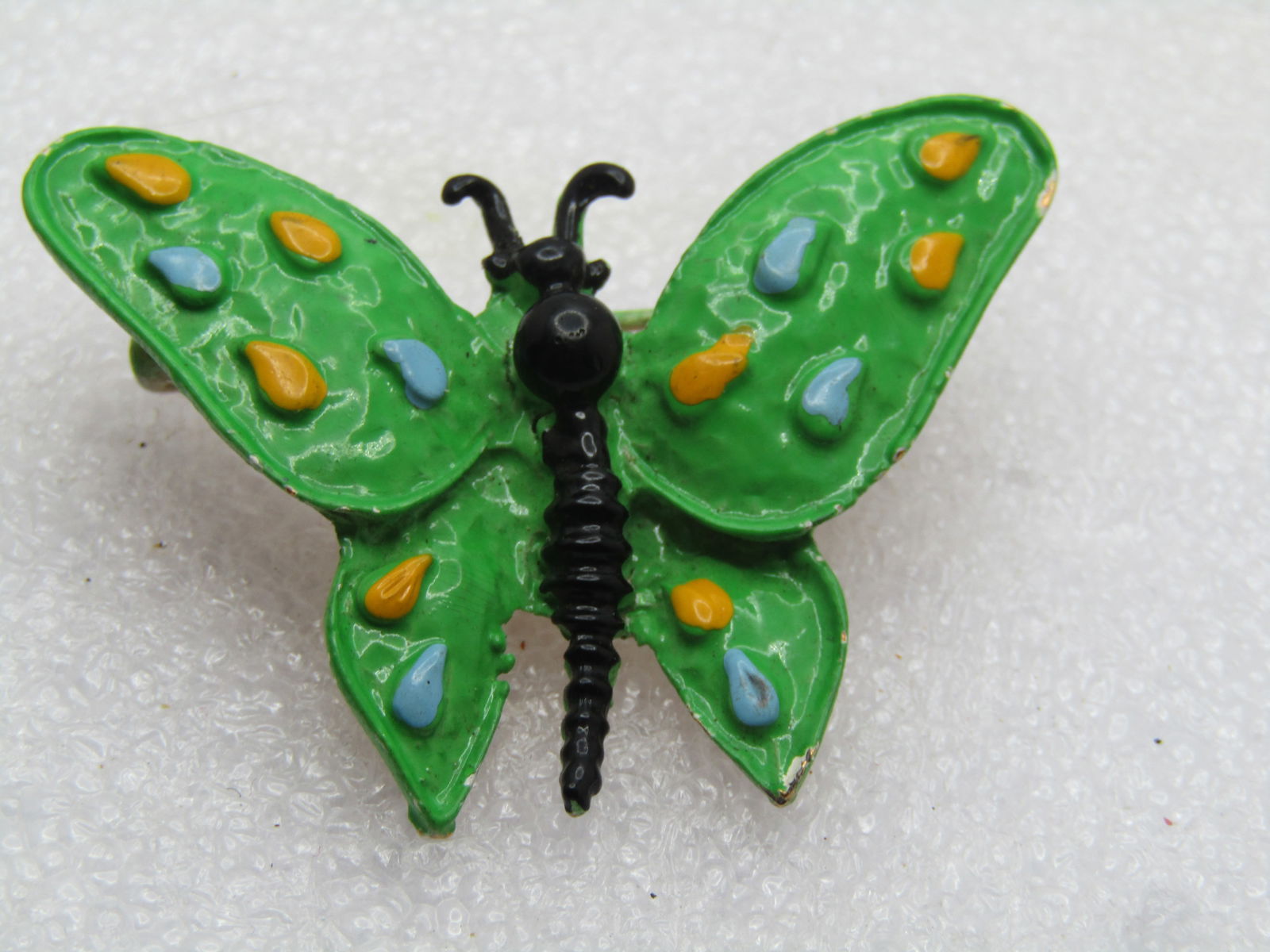 Vintage Green & Black Enameled Butterfly Brooch, 1960's - 5