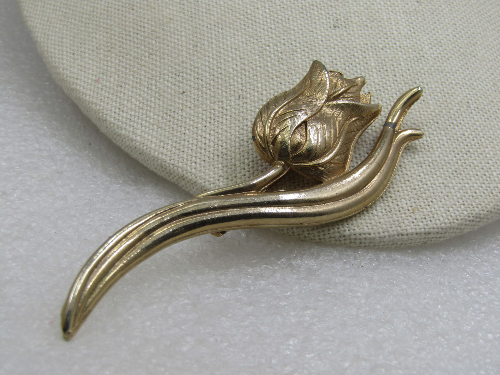 Vintage Tall Tulip Brooch, 3.5", 1960's, Gold Tone - 4