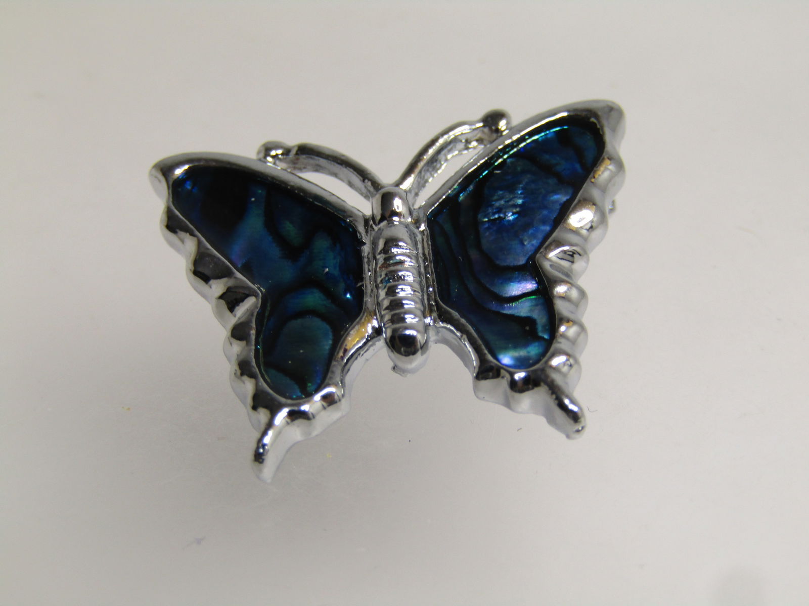 Vintage Faux Abalone Butterfly Brooch, Silver Tone, 1980's-1990's - 2