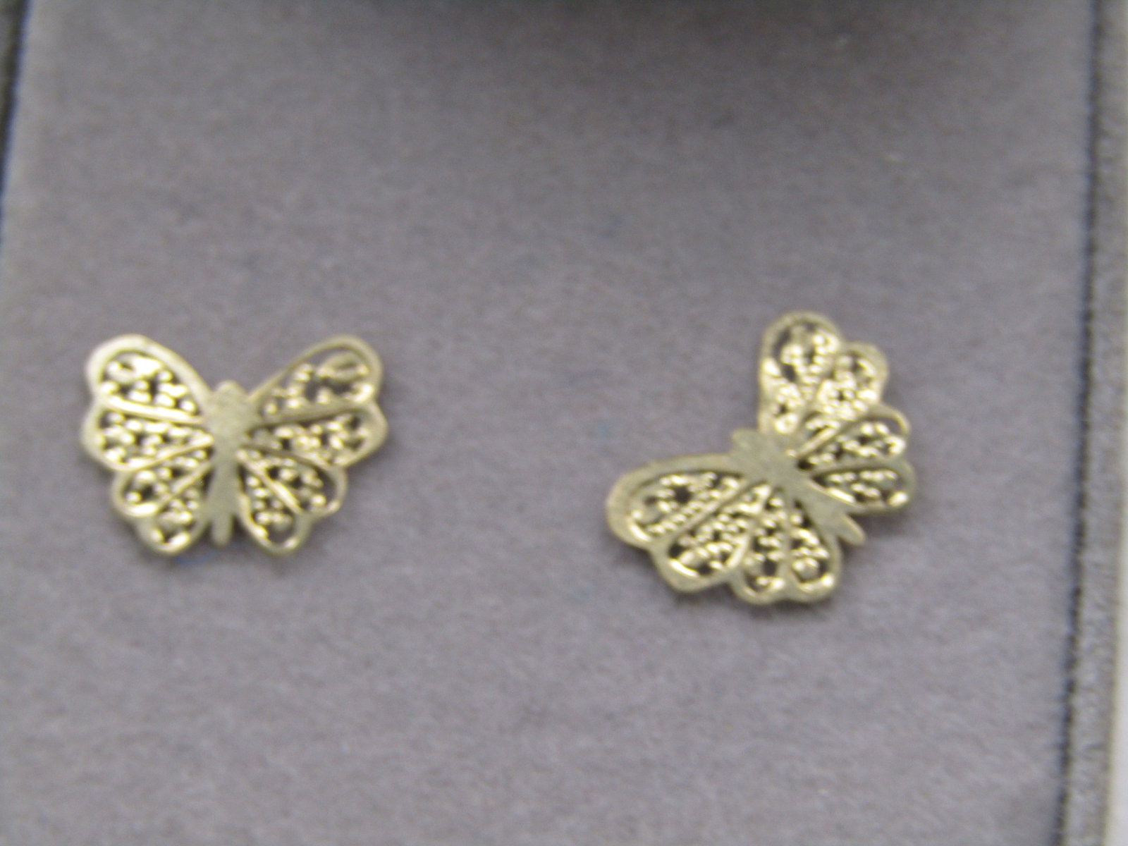 Vintage 14kt Butterfly Earrings, Pierced, Original Box, 1980's - 2