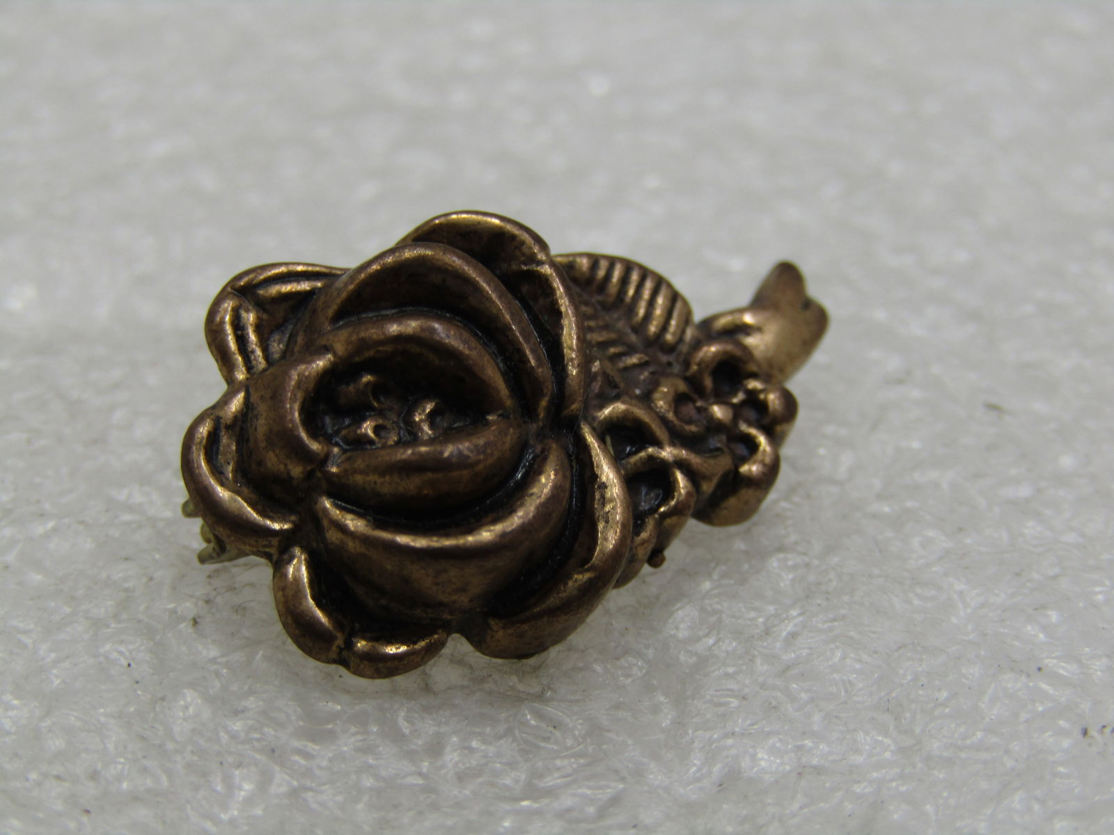 Vintage Rose Brooch, C-Clasp, Brass Tone1" Mid-Century - 2
