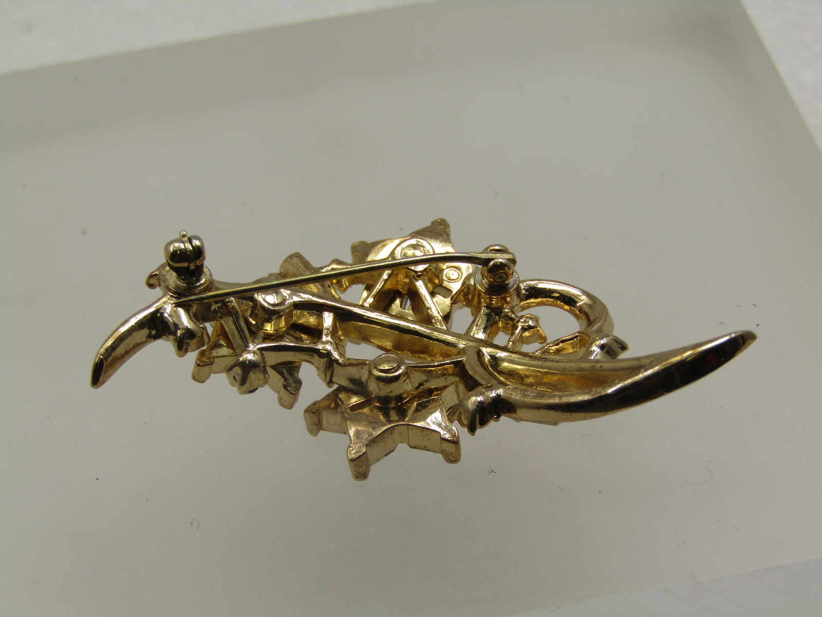 Vintage Rhinestone Floral Stem Brooch, Crown Trifari , 1940's-1950's - 4