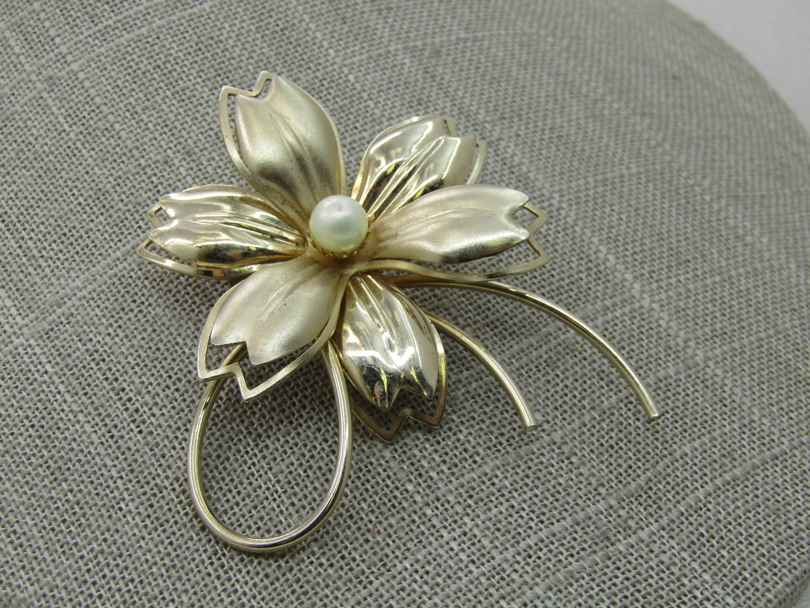 Vintage Modern Blossom Brooch, Faux Pearl, 2.5", 1960's - 2