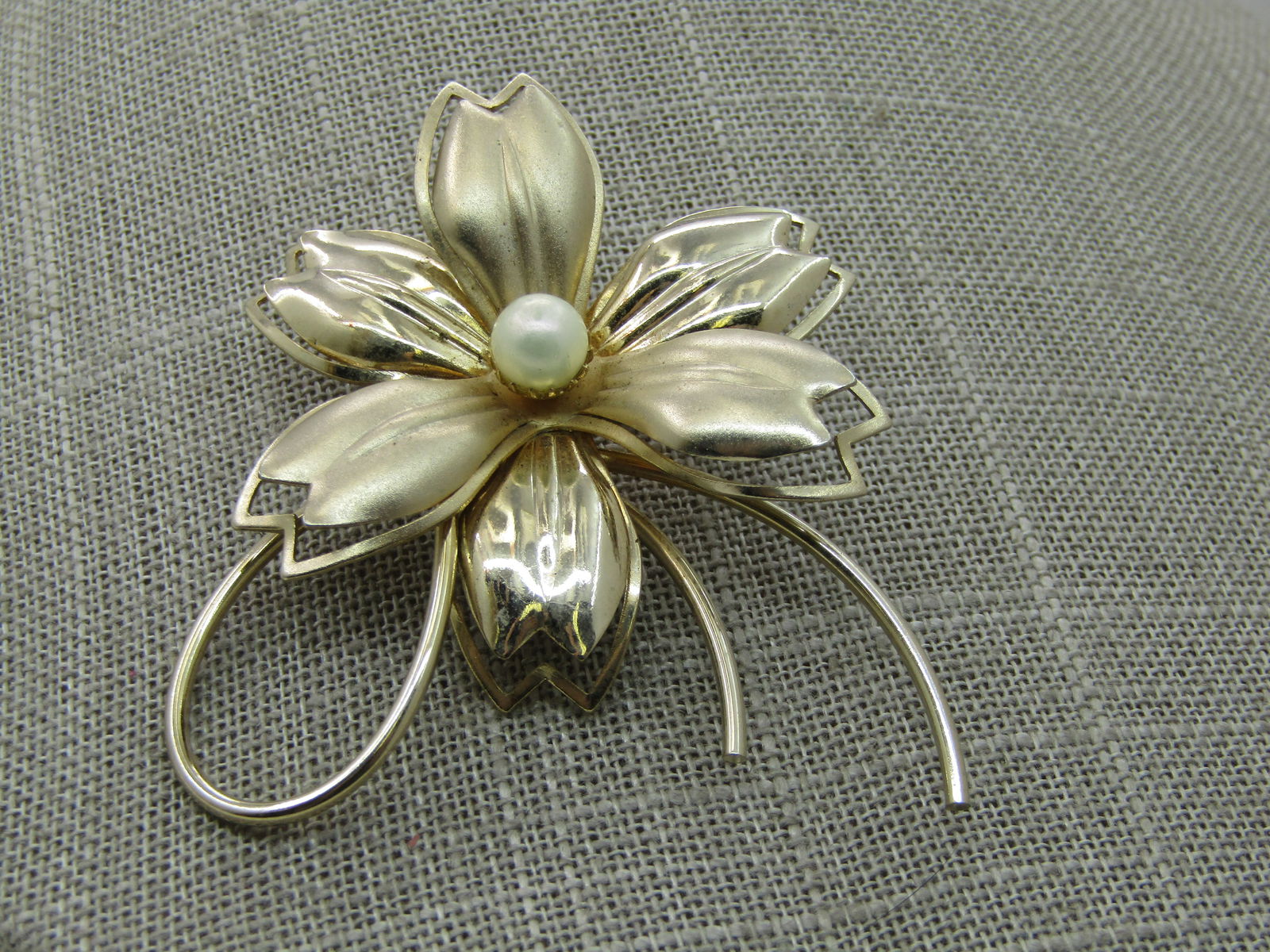 Vintage Modern Blossom Brooch, Faux Pearl, 2.5", 1960's - 3