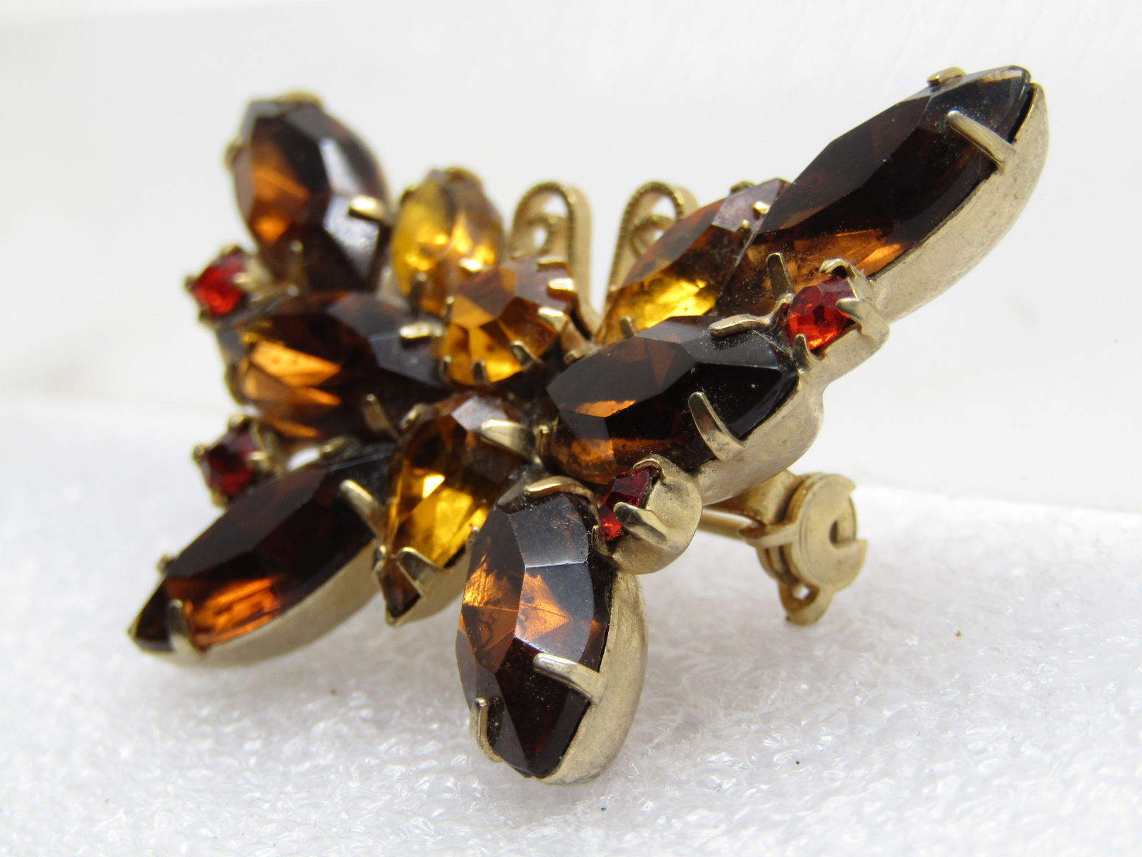 Vintage Rhinestone Butterfly Brooch, 1960's, Brown/Yellow/Orange - 2