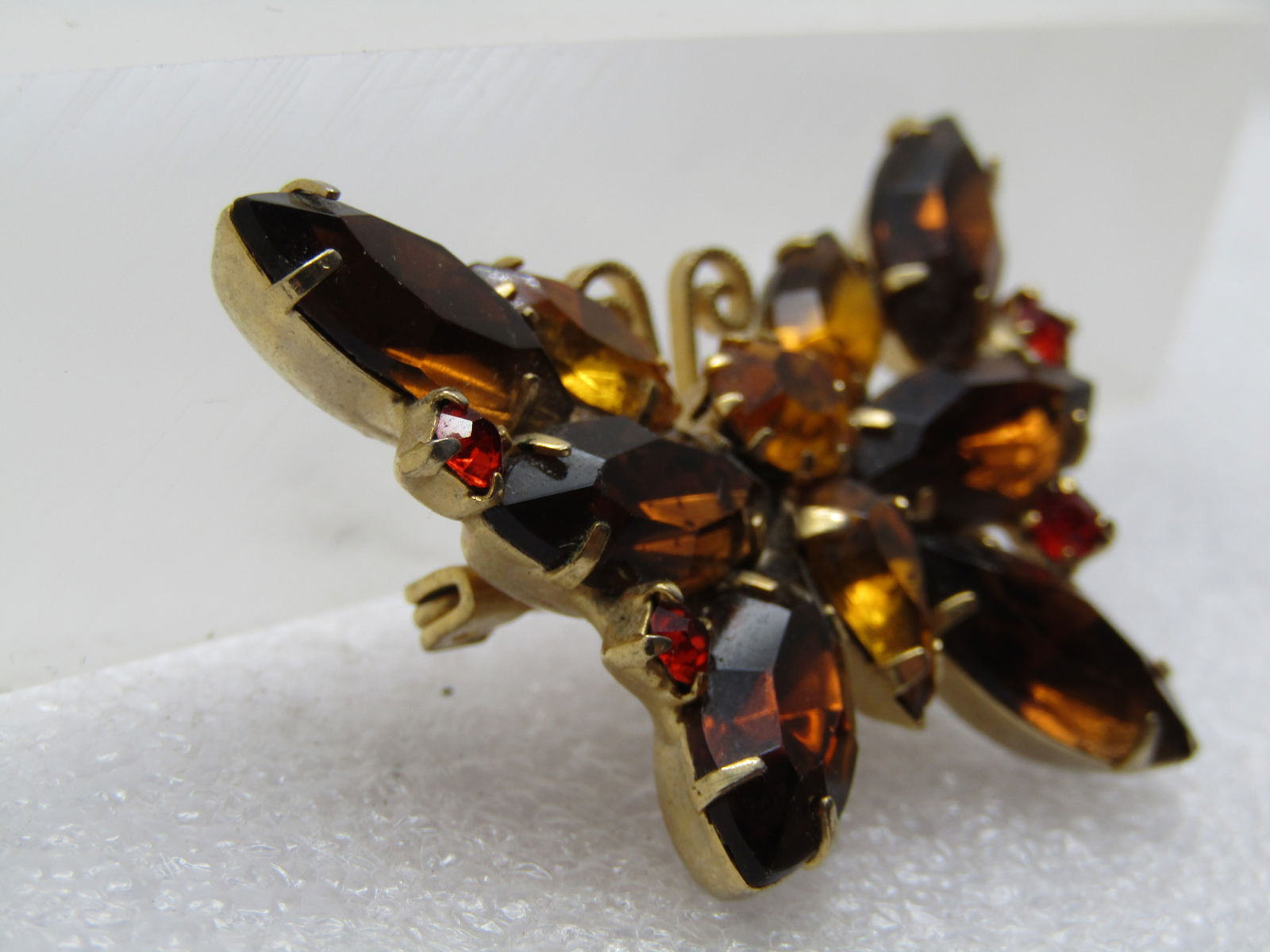 Vintage Rhinestone Butterfly Brooch, 1960's, Brown/Yellow/Orange - 3