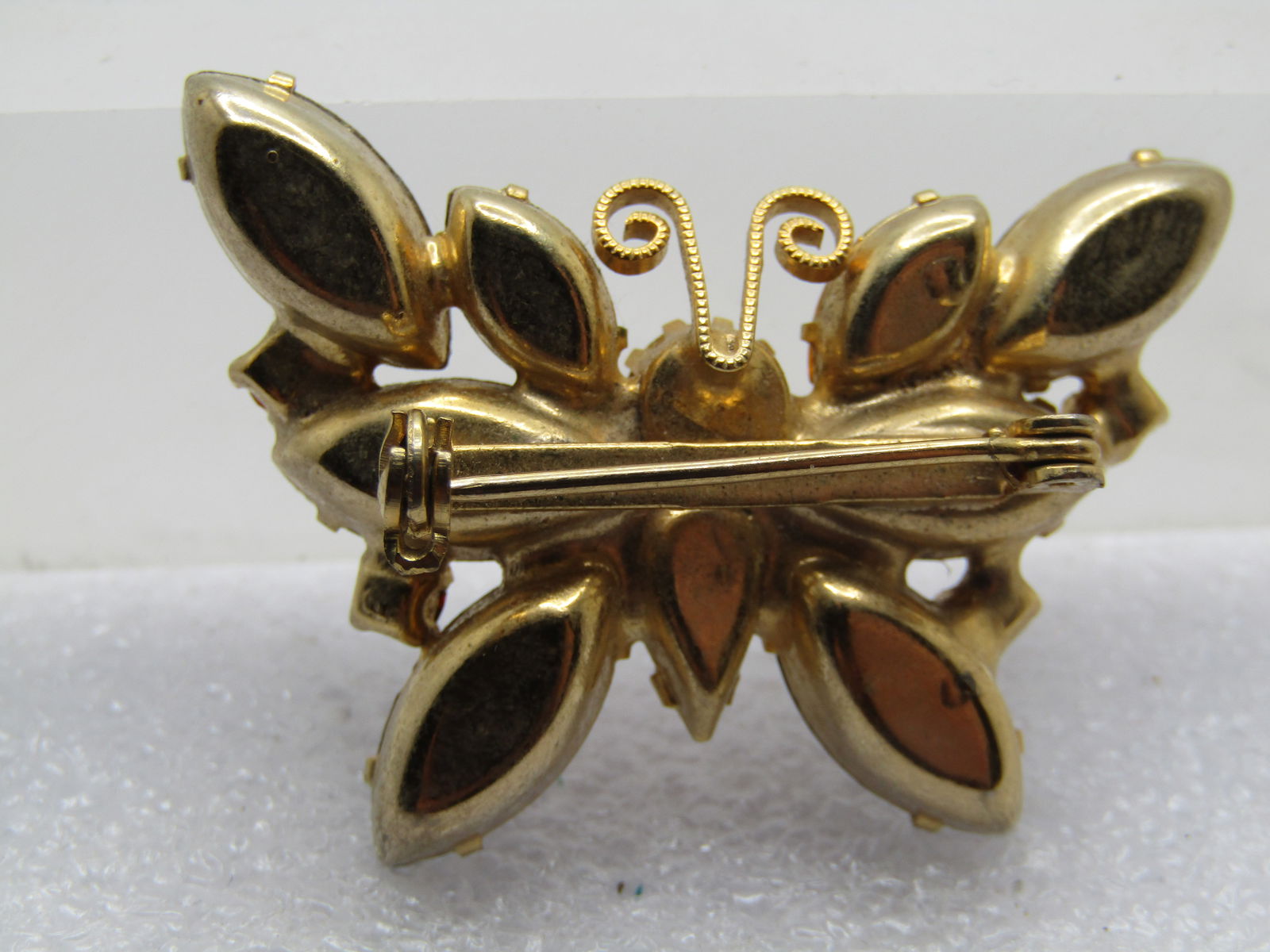 Vintage Rhinestone Butterfly Brooch, 1960's, Brown/Yellow/Orange - 4