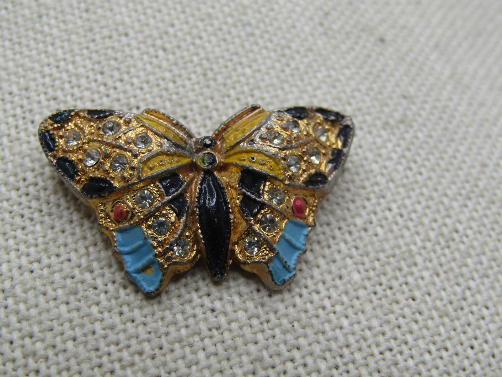 Vintage Enameled Rhinestone Butterly Perfume Brooch, 1920's-1930's, C-Clasp - 2