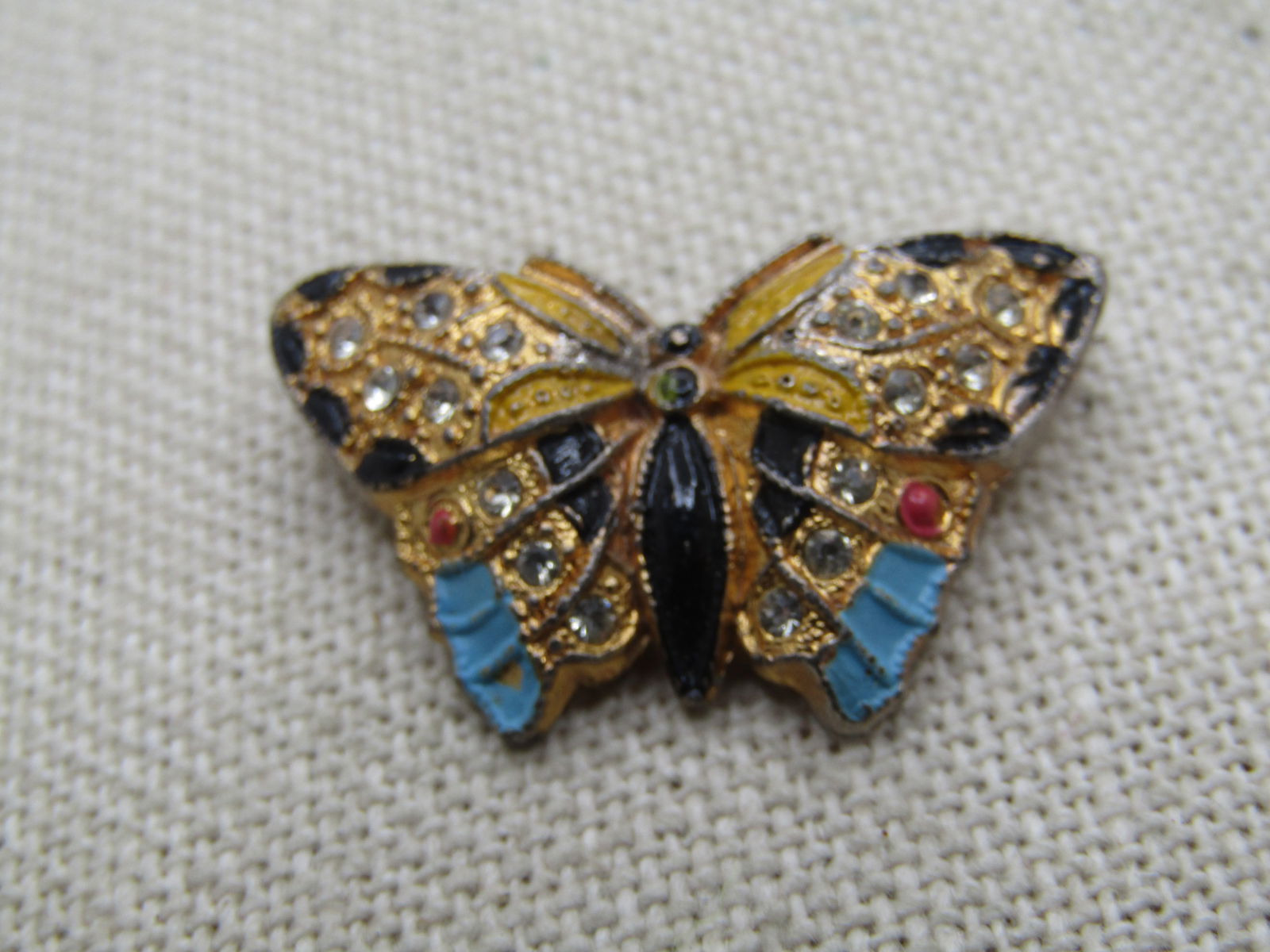 Vintage Enameled Rhinestone Butterly Perfume Brooch, 1920's-1930's, C-Clasp - 3
