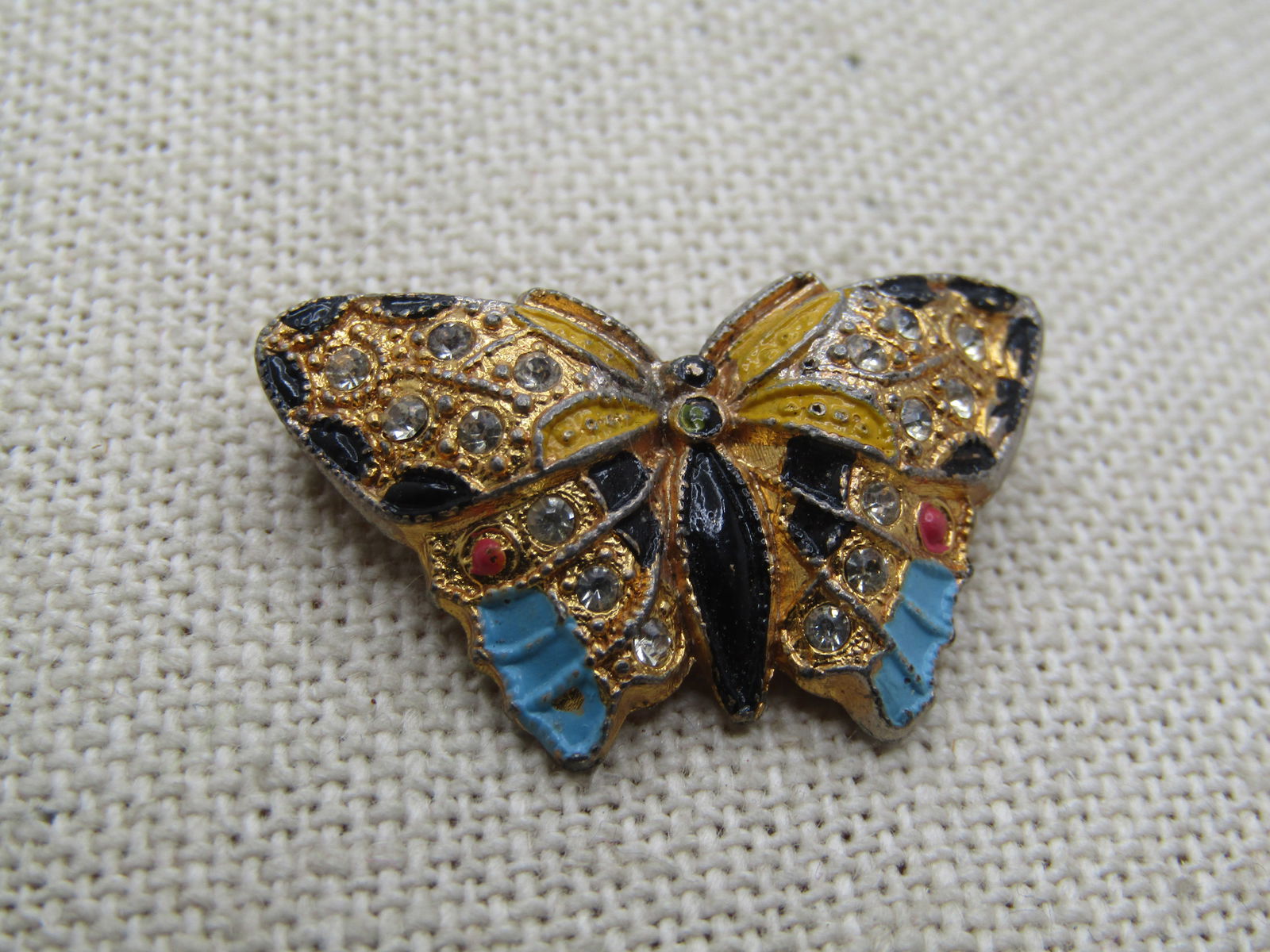 Vintage Enameled Rhinestone Butterly Perfume Brooch, 1920's-1930's, C-Clasp - 4