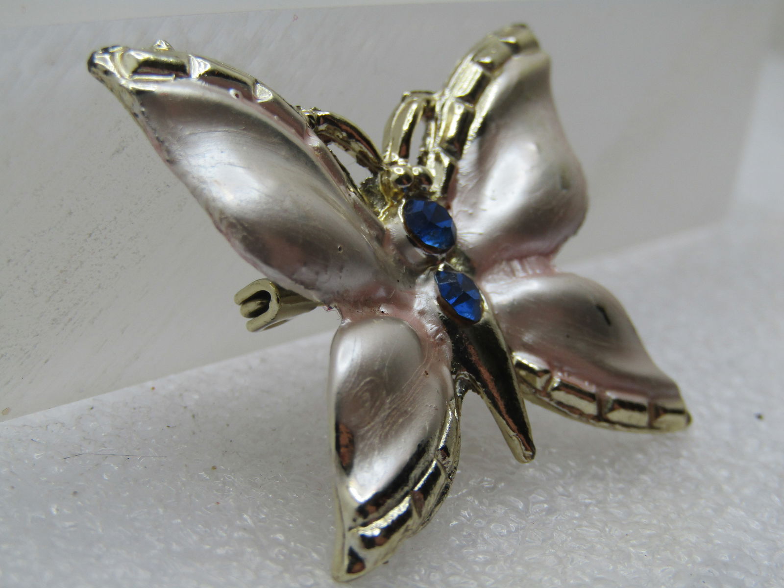 Vintage Enameled Butterfly Brooch, Blue Rhinestones, 1950's-1960's - 2