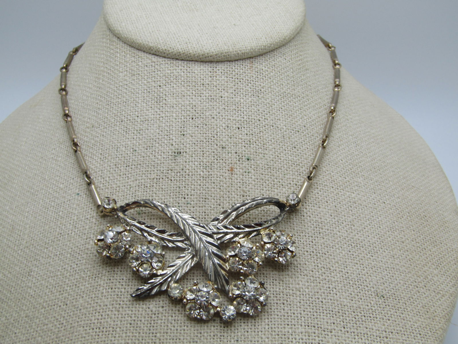 Vintage Rhinestone Floral Drop Necklace, 15" - 2