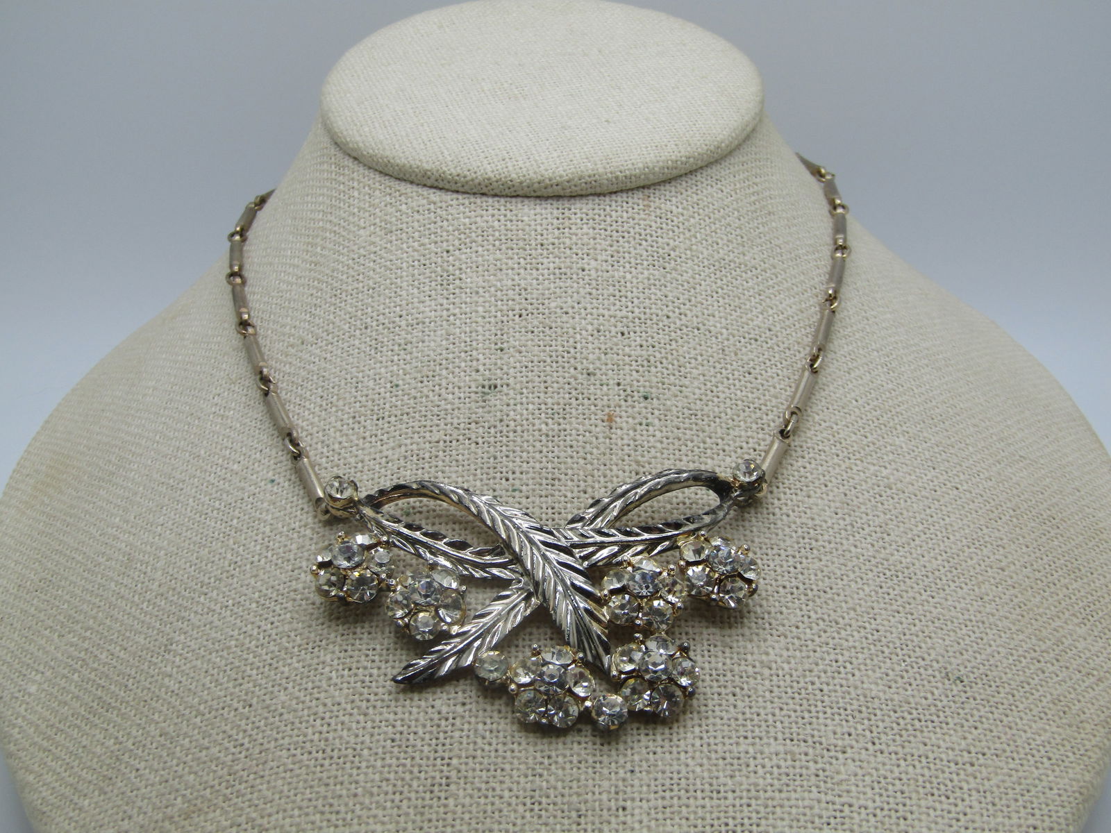 Vintage Rhinestone Floral Drop Necklace, 15" - 4